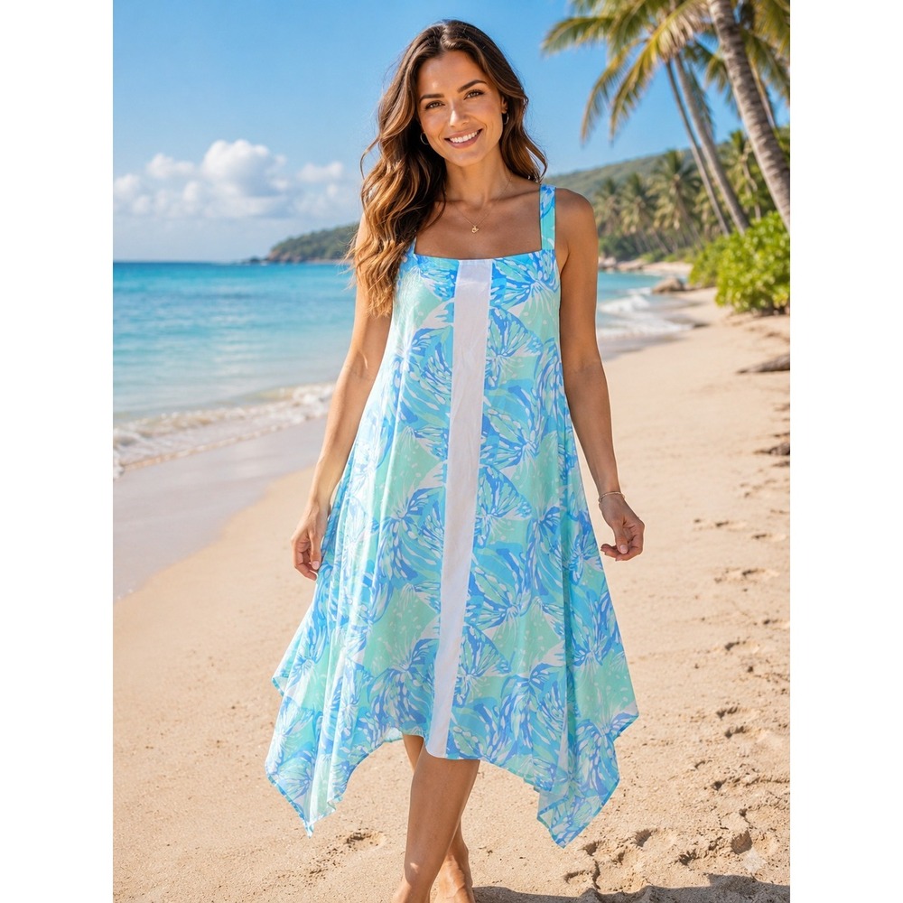 LILIBRIDGE Women's‎ Size Small Blue Pastel Tropical Dress NWT -1408